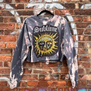 Sublime Upcycled Rock N Roll Tie Dye Cropped Grunge Crewneck Sweatshirt - L